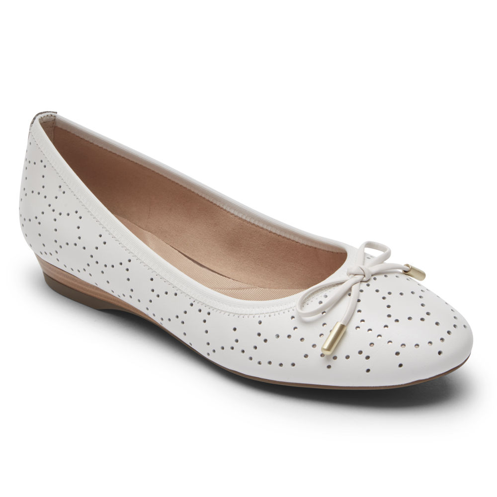 Rockport Womens Flats White - Total Motion Shea Perforated Bow - UK 418-OVYQHX